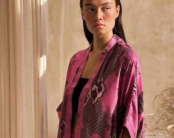 Tropicana Kimono in Pink Satin