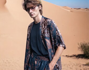 Bonaire Kimono | Intricate Black and Brown Pattern | Versatile for Any Setting and Occasion