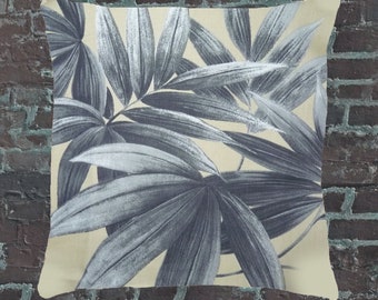 Retro Kissen 40x40cm GREY PALM TREES, Palmen Blätter Grau Beige, 60er 70er Pop Art Kissenhülle Kissenbezug, Vintage Dschungel Boho Bezug