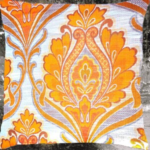 Vintage Paisley Kissen 40x40cm 50x50cm Gelb Orange Weiß Geflammt, Tapisserie Rauten Stoff, Mid-Century Kissenhülle, 70er Boho Kissenbezug Bild 5