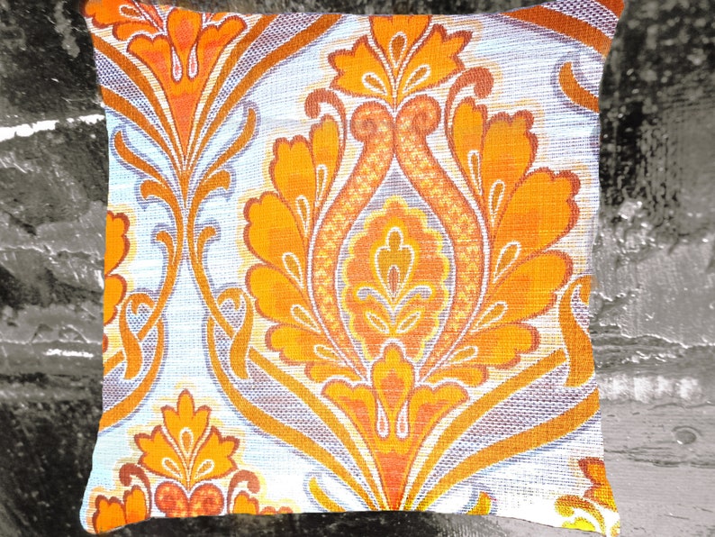 Vintage Paisley Kissen 40x40cm 50x50cm Gelb Orange Weiß Geflammt, Tapisserie Rauten Stoff, Mid-Century Kissenhülle, 70er Boho Kissenbezug Bild 5