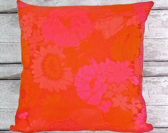 60er 70er Kissen 40x40cm | 50x50cm SUNBURST, Pink Orange Rot Jacquard, Midcentury, Vintage Boho Kissenhülle, Retro Kissenbezug, Bezug Blumen