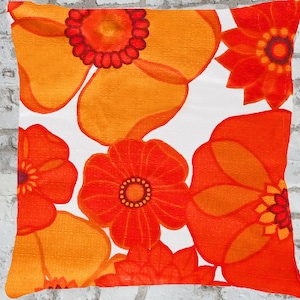 Almofada anos 60 70 40 x 40 cm | 50 x 50 cm FLOR HIPPIE, Laranja Vermelho Preto, Capa de Almofada Retro, Capa de Almofada Pop Art Hippie Lounge, Capa Vintage