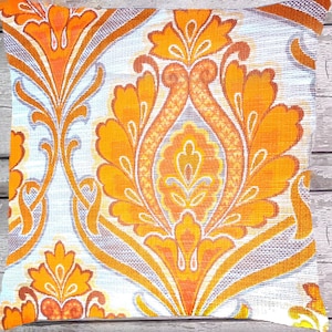 Vintage Paisley Kissen 40x40cm 50x50cm Gelb Orange Weiß Geflammt, Tapisserie Rauten Stoff, Mid-Century Kissenhülle, 70er Boho Kissenbezug Bild 1