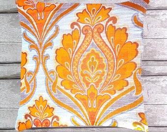 Vintage Paisley Kissen 40x40cm | 50x50cm Gelb Orange Weiß Geflammt, Tapisserie Rauten Stoff, Mid-Century Kissenhülle, 70er Boho Kissenbezug