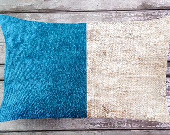 Retro Kombikissen Chenille Samt Natur Uni, COLORBLOCK Kissen 80x40cm | 60x40cm | 40x40cm Beige Petrol Blau Kissenhülle, 50s Boho Kissenbezug