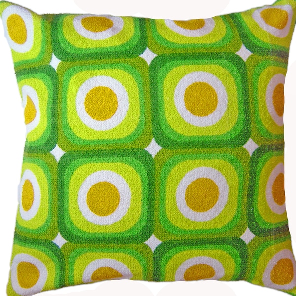 Mod Pillow Case ICE CREAM PARLOR, Green Orange Circle Tiles, Mid-Century Retro Cushion Cover, 60s 70s Vintage Fabric, Hippie, Pop Art Lounge