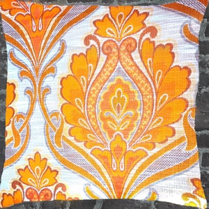 Vintage Paisley Kissen 40x40cm 50x50cm Gelb Orange Weiß Geflammt, Tapisserie Rauten Stoff, Mid-Century Kissenhülle, 70er Boho Kissenbezug Bild 6