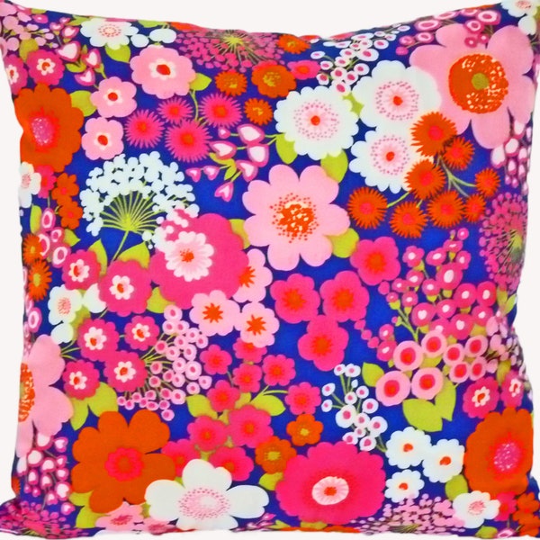 Good mood cushion 40 x 40 cm | 50 x 50 cm CHERRY BLOSSOM, cherry blossoms pink pink blue, 70s retro cushion cover, hippie flower cover, flower power