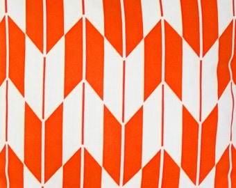 2 Vintage Vorhänge RUSH HOUR ARROWS 162x62-90cm, Vorhang Paar Pfeile Geometrisch orange weiß, 60er 70er Scandi Design, Pop Art Einrichtung