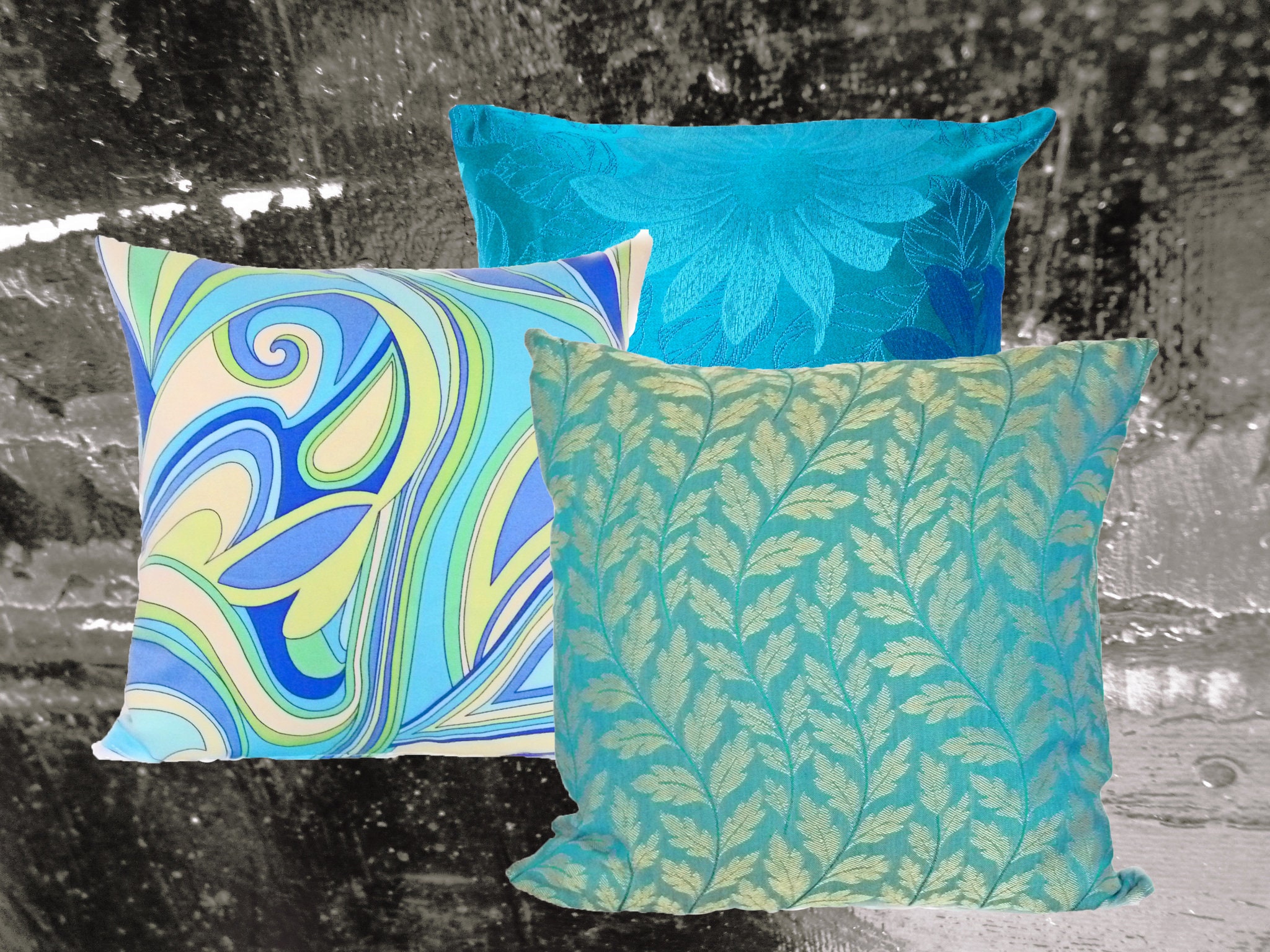 Set 4 Federe Per Cuscino Floreali – 40x40 Cm – Colori Teal E Beige – Chiusura Lampo