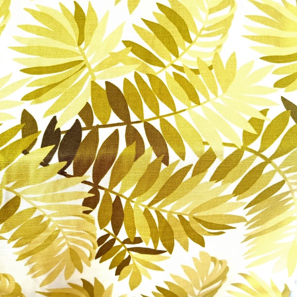 250cm Breite Mid-Century Palmen Blätter Stoff Dschungel Überbreite, Lindgrün Olivgrün, 60er 70er Vintage Natur Trend, MidMod Boho Tagesdecke