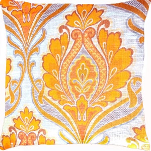 Vintage Paisley Kissen 40x40cm 50x50cm Gelb Orange Weiß Geflammt, Tapisserie Rauten Stoff, Mid-Century Kissenhülle, 70er Boho Kissenbezug Bild 9