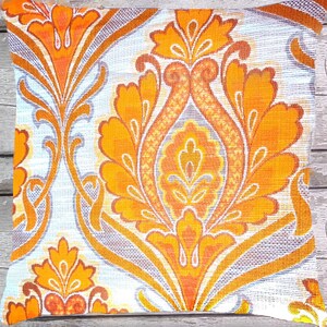 Vintage Paisley Kissen 40x40cm 50x50cm Gelb Orange Weiß Geflammt, Tapisserie Rauten Stoff, Mid-Century Kissenhülle, 70er Boho Kissenbezug Bild 8