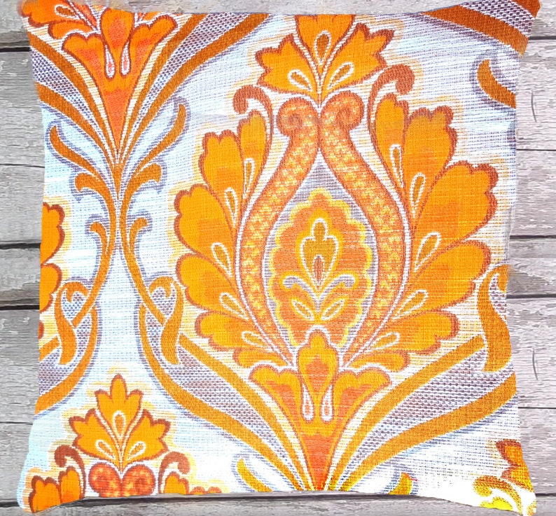 Vintage Paisley Kissen 40x40cm 50x50cm Gelb Orange Weiß Geflammt, Tapisserie Rauten Stoff, Mid-Century Kissenhülle, 70er Boho Kissenbezug Bild 8