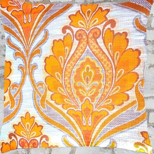 Vintage Paisley Kissen 40x40cm 50x50cm Gelb Orange Weiß Geflammt, Tapisserie Rauten Stoff, Mid-Century Kissenhülle, 70er Boho Kissenbezug Bild 3