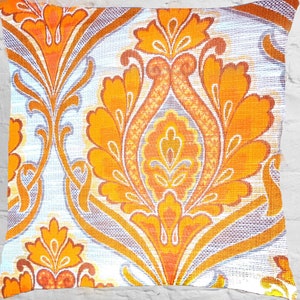 Vintage Paisley Kissen 40x40cm 50x50cm Gelb Orange Weiß Geflammt, Tapisserie Rauten Stoff, Mid-Century Kissenhülle, 70er Boho Kissenbezug Bild 2