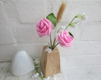 Holzvase natur trapezförmig H11 cm, Behälter für Trockenblumen, Blumenvase, Geschenk Muttertag, Geburtstag, Tischdeko für Trockengesteck