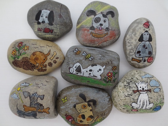 handbemalte Steine 58 cm mit witzigen Hunden bemalter Stein Etsy