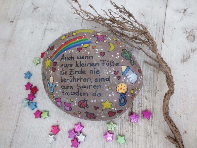 Mourning stone star child hand-painted 10x8, memorial stone rainbow shooting star, grave decoration child, stone for child's grave personalized image 4