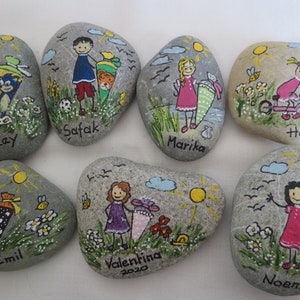 Lucky stone for school enrollment approx. 7-8 cm, 1st day of school, 1st day of kindergarten, stone with school child, first grader, start of school, desk decoration child image 5