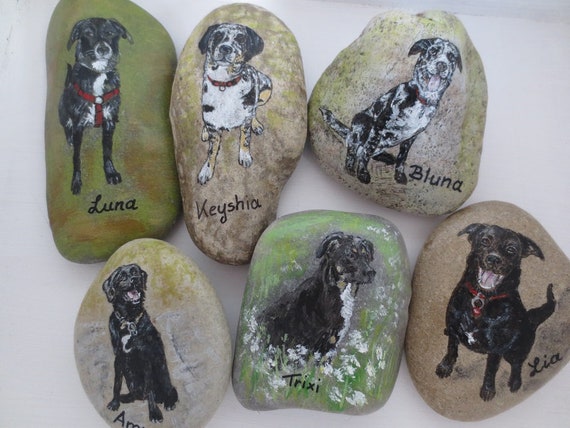 Portrait gemalter Hund auf Stein 10x8 cm Hundeporträt nach Portrait gemalter Hund auf Stein 10x8 cm Hundeporträt nach