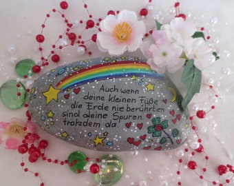 Trauerstein Sternenkind handbemalt 10x8, Gedenkstein Regenbogen Sternschnuppe, Grabdekoration Kind, Stein für Kindergrab personalisiert