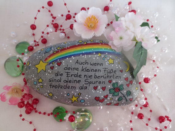 Trauerstein Sternenkind handbemalt 10x8, Gedenkstein Regenbogen Sternschnuppe, Grabdekoration Kind, Stein für Kindergrab personalisiert