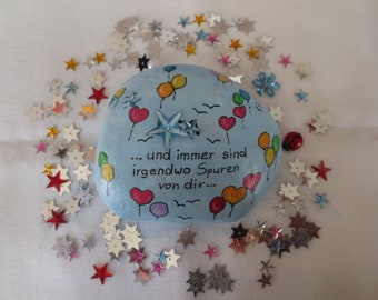 Gedenkstein, Trauerstein mit Luftballons 10 cm blau-bunt, Andenken Stein Trauer, Geschenk Geburtstag, Namensstein, bemalter Stein Grabdeko