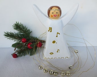 Ange chantant en bois blanc 11x6, Ange de décoration de l'Avent et de Noël avec notes, Décoration de l'Avent, ange gardien, petit ange de Noël, figurine d'ange