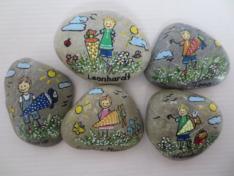 Lucky stone for school enrollment approx. 7-8 cm, 1st day of school, 1st day of kindergarten, stone with school child, first grader, start of school, desk decoration child image 8