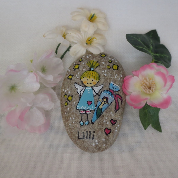 Guardian angel stone with school bag approx. 5-6 cm, comfort stone with sugar bag for sibling, lucky angel, gift for sibling school