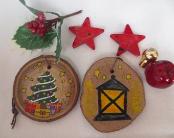 2 Geschenkanhänger Weihnachten Christbaum und Laterne ca. 6x6, Christbaumanhänger Weihnachtsmotiv, Wichtelgeschenk, Füllung Adventskalender