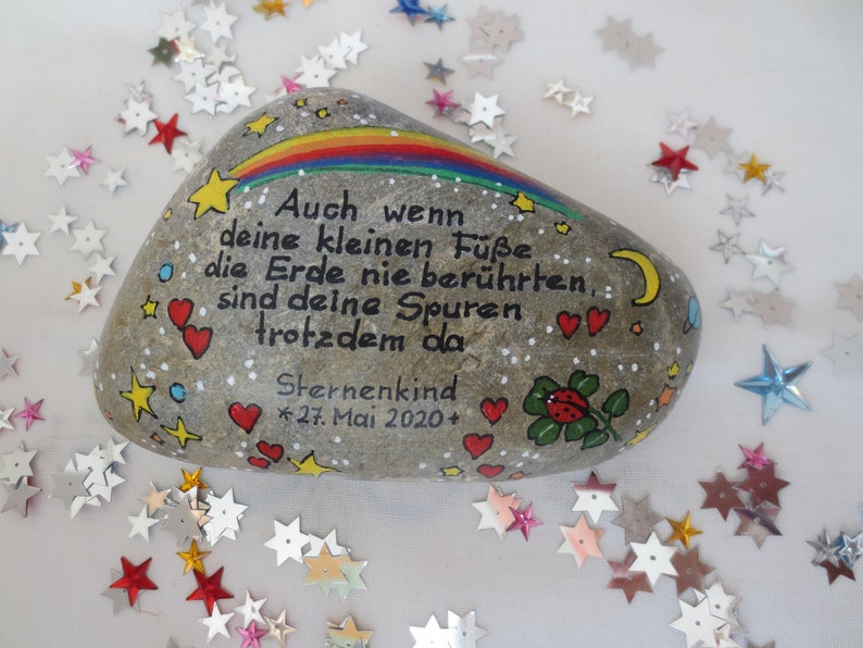 Mourning stone star child hand-painted 10x8, memorial stone rainbow shooting star, grave decoration child, stone for child's grave personalized image 8