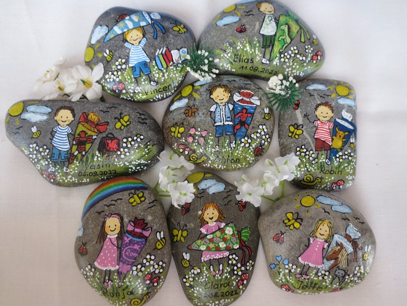 Lucky stone for school enrollment approx. 7-8 cm, 1st day of school, 1st day of kindergarten, stone with school child, first grader, start of school, desk decoration child image 1