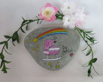 Mourning stone star child 10x8, memorial stone keepsake girl "You are missed", stone with rainbow shooting star and baby cradle customizable