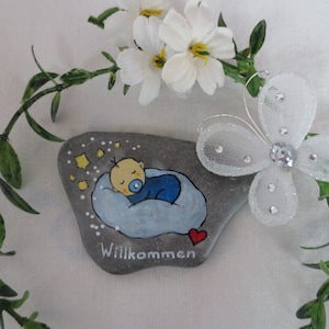 Geburtsstein Baby 7 cm, Geschenk Willkommensstein zur Geburt, Taufe, Glücksstein Kind, Mitbringsel für Eltern, Glückwunschstein Neugeborenes