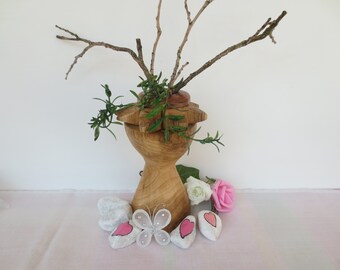 Natural wooden vase, goblet-shaped, 17 x 11 cm, container for dried flowers, flower vase, gift for Mother's Day, birthday, decorative vase for dry arrangements