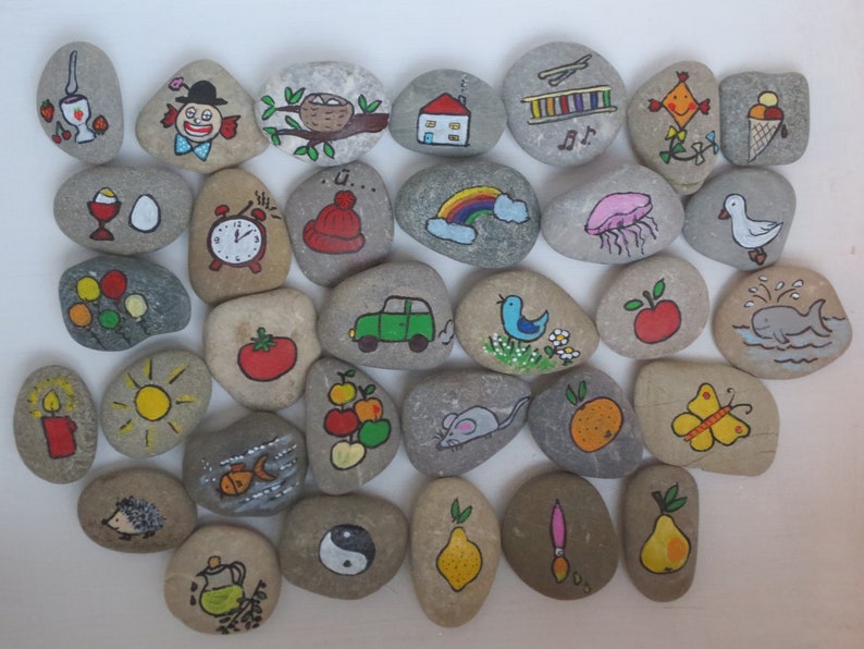32 AlphabetSteine doppelt bemalt 47 cm im Beutel Etsy