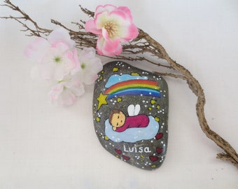 Mourning stone star child small 8x5 with rainbow, memorial stone baby on cloud, rainbow shooting star, souvenir child, comfort stone for parents