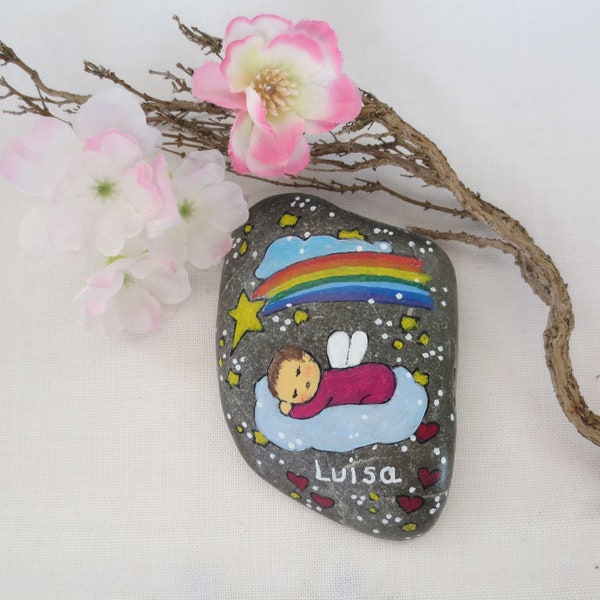 Mourning stone star child small 8x5 with rainbow, memorial stone baby on cloud, rainbow shooting star, souvenir child, comfort stone for parents