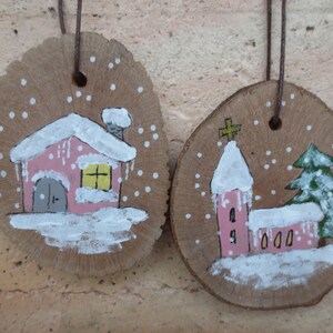 2 Geschenkanhänger Weihnachten Kirchlein+Haus rosa ca. 6x7, Christbaumanhänger Weihnachtsmotiv, Wichtelgeschenk, Füllung Adventskalender