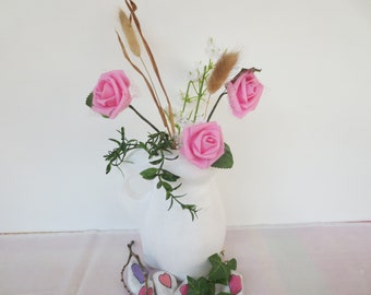 Holzvase weiß krugförmig ca. 18 cm, Behälter für Trockenblumen, Blumenvase, Geschenk Muttertag, Geburtstag, Dekovase mit Henkel aus Holz