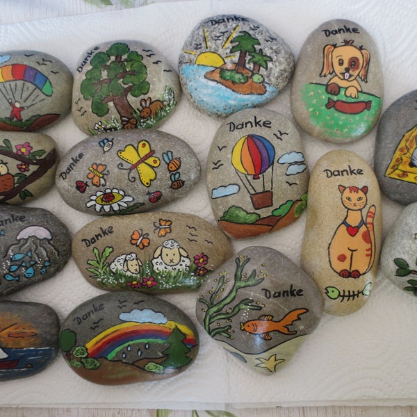 2 hand-painted stones 6-8 cm, wish stones, name stones, thank you stones, gift painted pebbles, wedding party bags for guests, lucky stone