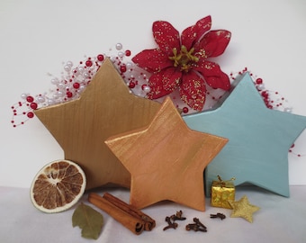 3 poinsettias 12/15/17 cm, wooden standing stars, decorative Advent stars, Christmas wooden stars, decorative stars in red gold, copper, green-silver