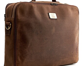 A.P. Donovan - Briefcase | laptop bag to wear | messenger | case | soft leather shoulder bag | suitable for MacBook | brown