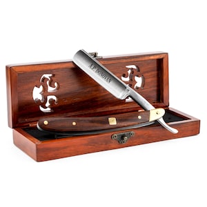 AP Donovan Professional 7/8 razor with mahogany wooden handle including practical wooden box with strop grinding paste image 2