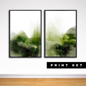 Set Of 2 Prints, Country Art, Hills Painting, Mountain Art, Green Painting,  Abstract Art Print, Printable Art, Home Prints
