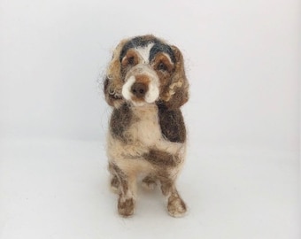 Spaniel felt pet dog miniature portrait sculpture
