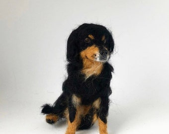 Bernese mountain dog, Miniature dog portrait, handmade sculpture. Needle felted, dog replica